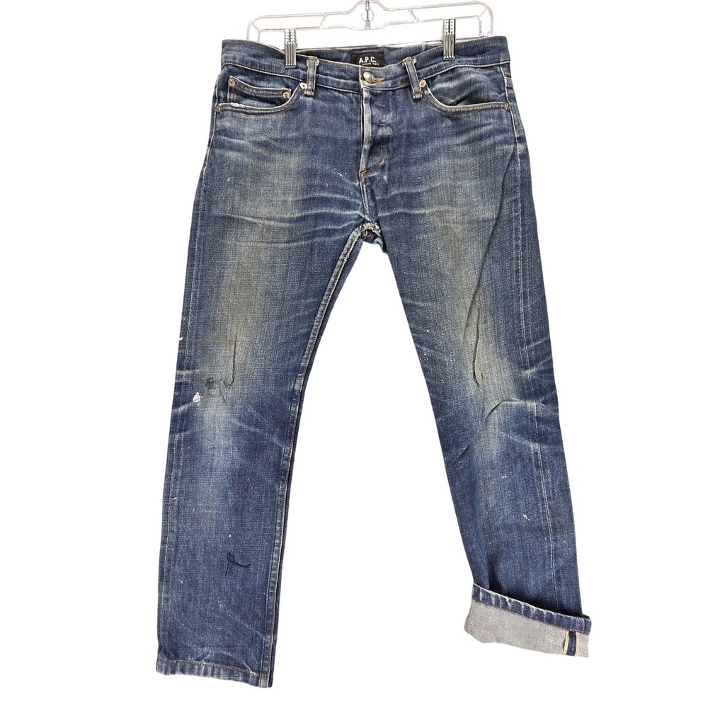 A.P.C. Jeans Mens Blue Selvedge Petit Standard Whiskers Honeycomb Fits 30x27